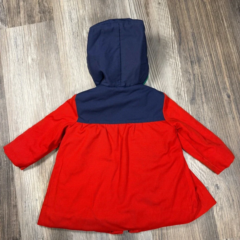 Vintage Koala Way Kids Red Navy Sherpa Lined Floral Applique Hooded Coat Size 3
